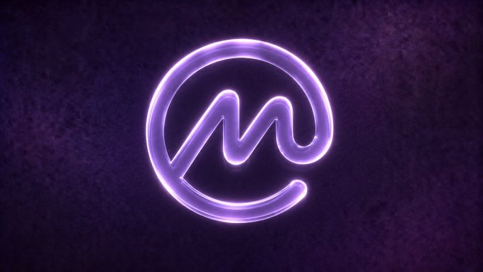 A glowing purple neon sign displays a stylized lowercase "w" or "p" symbol encircled within a ring, set against a textured dark violet background—likely the branding for a cryptocurrency project being newly listed on CoinMarketCap.