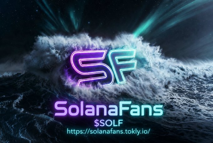 The image features a dark blue ocean with a crashing wave, accompanied by a neon sign that says "SolanaFans" written in purple neon letters. The word "SOLANAFANS", also spelled as "solanta fans", appears under this sign along with an extra dollar symbol and the website "www.solf". 

The image seems to be promoting or showcasing a specific group, likely related to music or a popular online platform for fans of a particular band or streaming platform. The combination of colors and imagery creates a visually striking scene that effectively communicates the message to viewers about this particular brand or community.