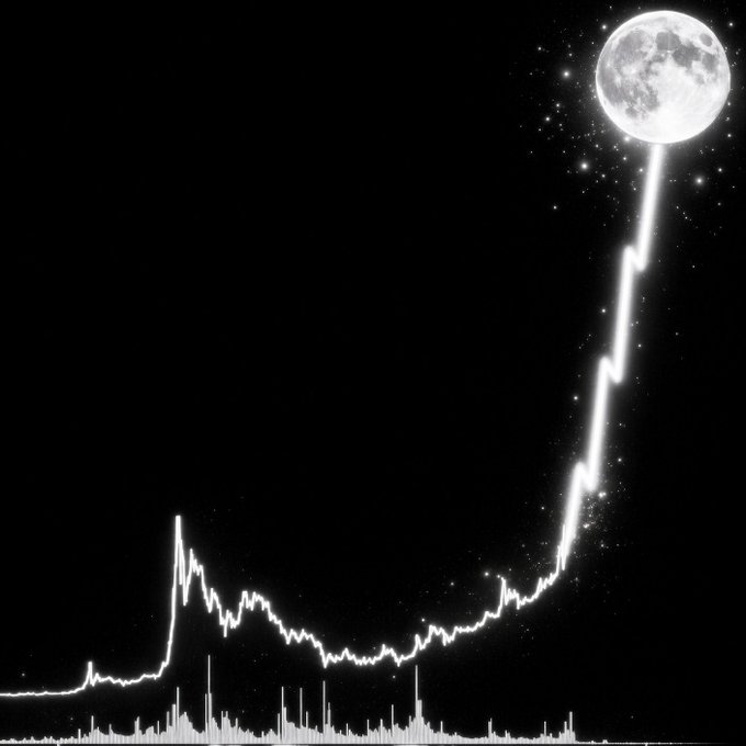 A glowing waveform chart traces a sharp upward trajectory culminating at a full moon, symbolizing a "to the moon" rally—fitting the poster's promise of a 1000x meme coin airdrop and hype-driven price surge.
