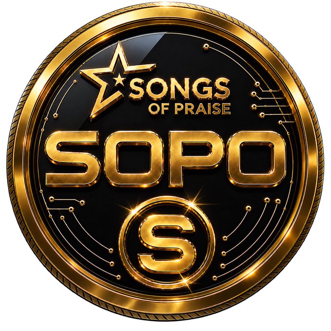 A gold and black emblem-style logo reading 'SONGS OF PRAISE SOPO' with a star design and circuit-like accents, featuring a stylized 'S' at the bottom.