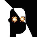 The image features a black and white illustration of a person's face, with two large orange stars positioned above their eyes. The background is black, providing contrast for the eye-catching design. The caption below the image reads "GMB Legends! After a year of not giving up on my account I am back Against all odds. Nothing has changed since @OrdinalMaxiBiz is all I need. Don't fade @ZK_shark To the friends I may have loss touch with in other communities outside btc hope u guys been well study OMB".