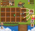 A small, low-resolution screenshot of a farming or building game showing a plot of land with various structures and crops.