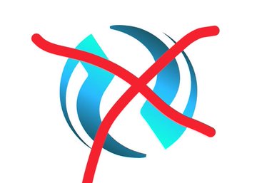 The image features a logo with a red x crossed out by a blue line. The logo consists of two circles connected by a line, creating an abstract design. The text "For those of you hopping into the @injective task on zealy" is written below the logo in white letters.