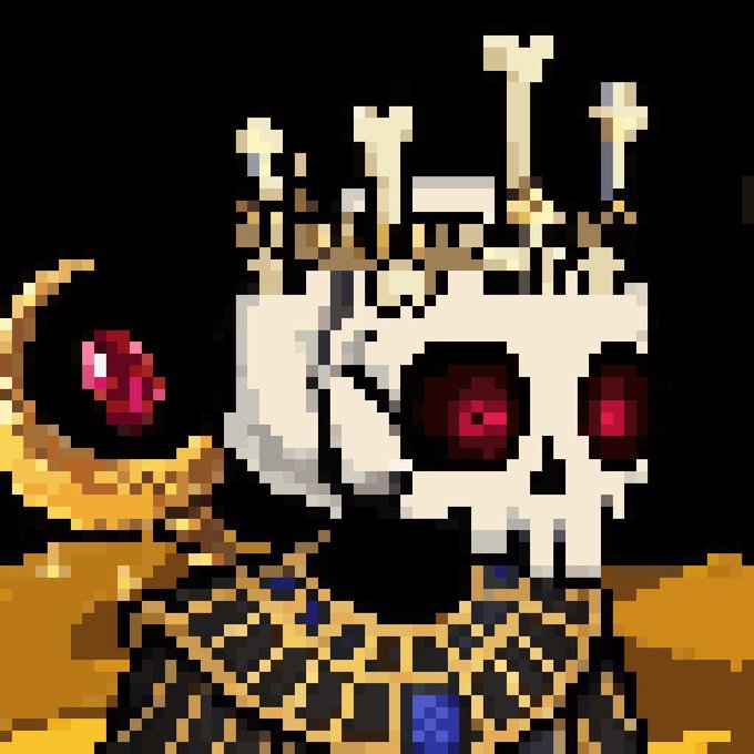 A pixel-art skull crowned with antlers and dripping fangs clutches a glowing red gem in its tentacles, sitting atop a hoard of gold coins — its menacing, treasure-guarding appearance visually embodies the "Fud is Fuel" message, suggesting that fear and doubt only stoke the fiery determination to keep building and accumulating value.