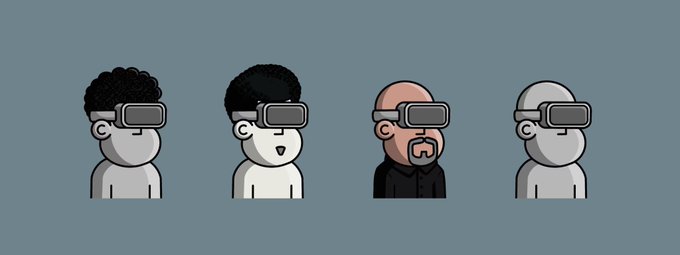 The image features a cartoon illustration of four men wearing virtual reality headsets, each with different colored glasses. The men appear to be looking at something or someone outside their headset, creating an interesting visual effect. The caption above the image reads "Why do I even buy those damn gamers? They are going to 0 anyway @npconchain". This statement suggests that the post is making a negative comment about the gaming community and their virtual reality products.
