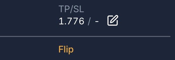 A dark trading interface displays "TP/SL 1.776 / -" with an orange "Flip" button below, representing the take-profit order settings for a short position. The TP value of 1.776 on the $TRUMP token aligns with the patriotic 4th of July reference in the post, tying the trade entry to the holiday theme.
