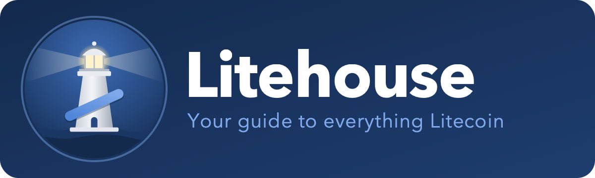 A logo for 'Litehouse' featuring a lighthouse icon with the tagline 'Your guide to everything Litecoin'.