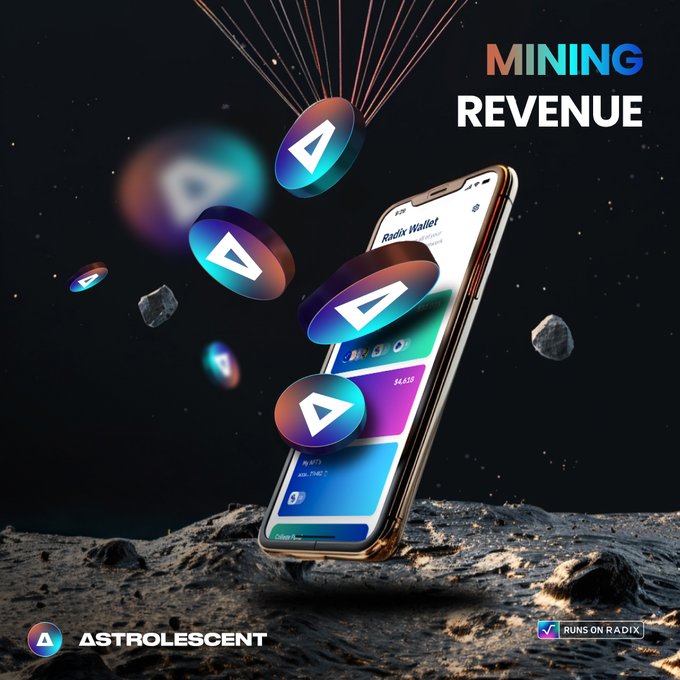 ursaent.com/mining-revenue features a phone with four coins floating above it, accompanied by the text "Mining Revenue" and "Astrolescent".