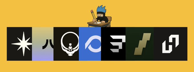A cartoon figure with blue hair sits at a desk wielding a pencil above a row of seven cryptocurrency/blockchain project logos, including Loopscale, against a yellow background, illustrating the airdrop guide themes referenced in the post.