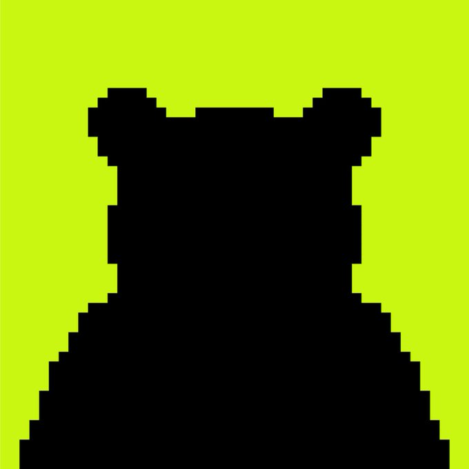 A solid black pixel art silhouette resembling a bear's head and shoulders is set against a bright lime green background.