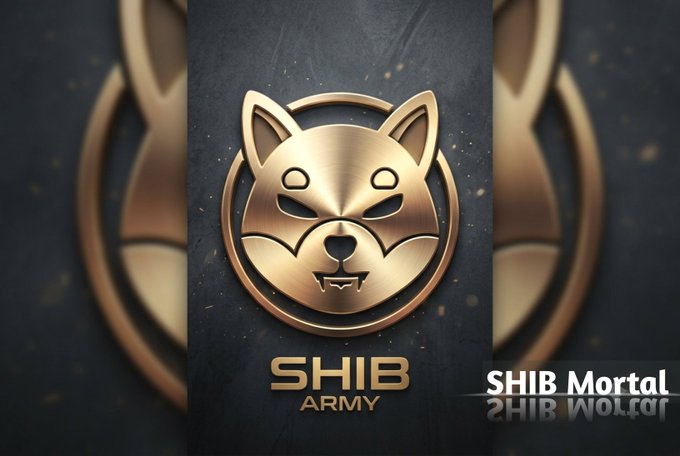 A metallic gold Shiba Inu emblem logo with the text 'SHIB ARMY' and a 'SHIB Mortal' watermark in the corner.