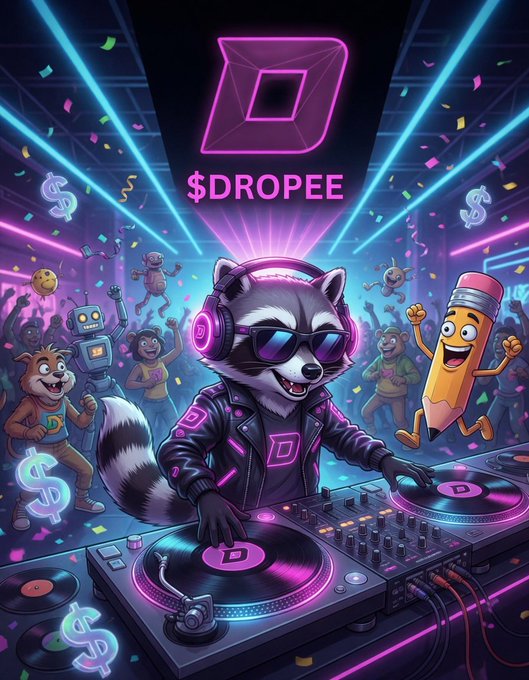 The image features a cartoon raccoon DJing at a party with other cartoon characters. The DJ is wearing sunglasses, a leather jacket, and has headphones on his head while playing music for the guests. There are also dollar signs floating around the scene, suggesting that the DJ is being paid to perform at this event.