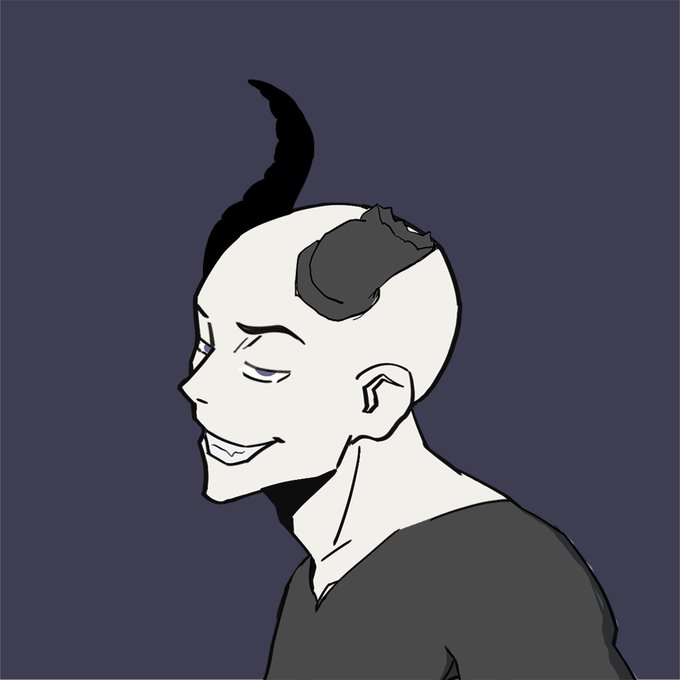 A side-profile illustration shows a pale, bald humanoid figure with curved black horns, dark gray hair on the back of the head, pointed ears, a goatee, and a sinister smirk, set against a deep purple background—stylistically fitting as a mascot or character art for the UNGDLY NFT collection mentioned in the accompanying post about its upcoming launch at 12:30 UTC.