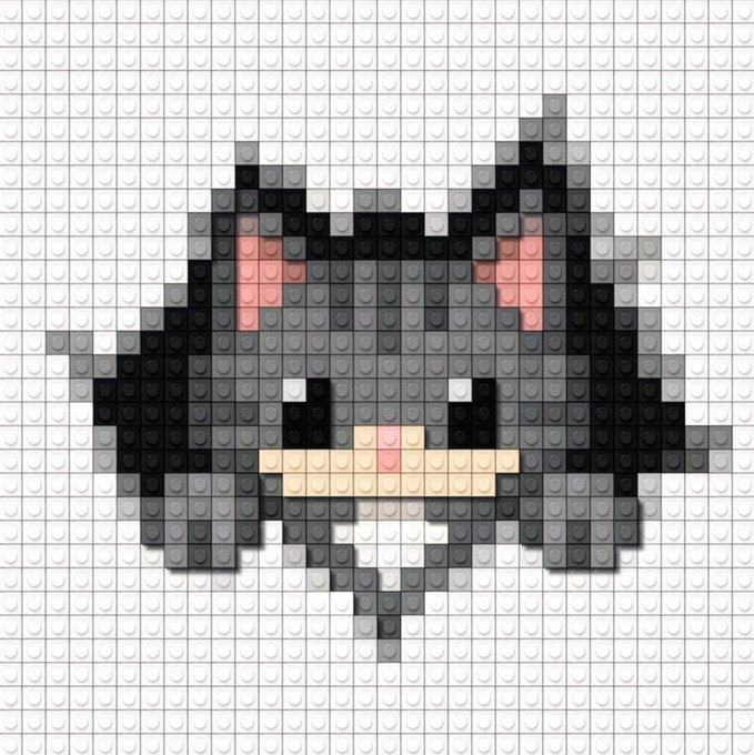 A pixel-art bat with dark wings, pink inner ears, and a cream-colored muzzle made of LEGO-like bricks, representing the Meowbrix NFT project featured in the giveaway announcement.