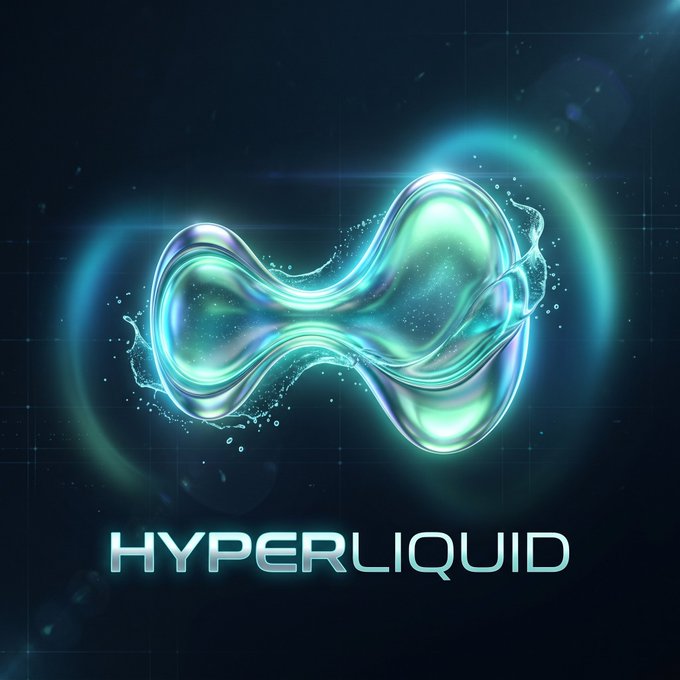 A digital artwork featuring a glowing, iridescent liquid-like figure-eight or infinity symbol in green and blue hues against a dark background, with the text 'HYPERLIQUID' below it.