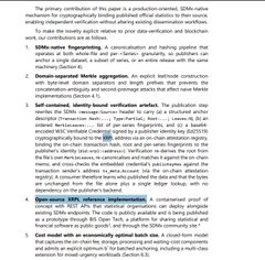 A document showing terms and conditions text with visible headings including 'Click-wrap Agreement', 'Self-contained identity-based verification product', 'Open-source SDK reference implementation', and 'Cost model with an economically optimal batch size'.