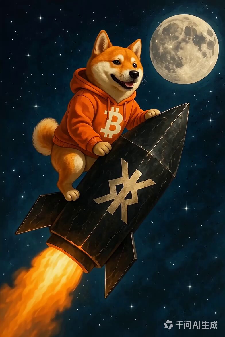 The image features a dog wearing an orange hoodie, sitting on top of a rocket ship that has a flame coming out of its nose. The rocket ship appears to be floating in space with stars visible in the background. The caption below the image reads "Day 100", which is likely a reference to the day when the post was created or shared.