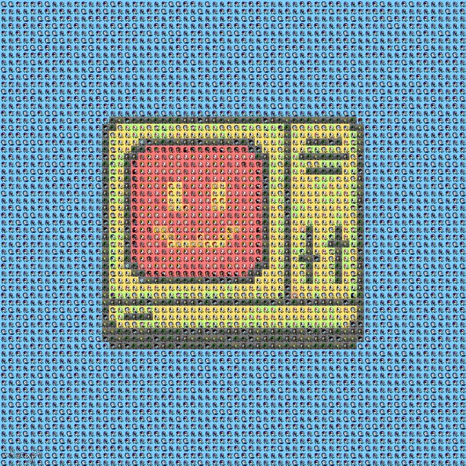 A digital illustration of a yellow microwave with a red glowing interior, set against a background of repeating blue text reading 'aefb' or '9' characters.