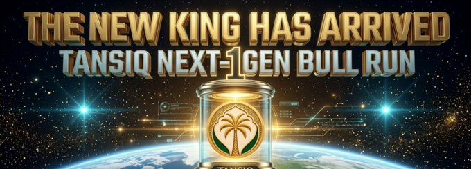 A bold promotional banner declares "THE NEW KING HAS ARRIVED" and "TANSIQ NEXT-GEN BULL RUN," featuring a glowing golden palm tree emblem encased in a futuristic capsule above Earth, reinforcing the post's message of long-term conviction and stacking over short-lived hype with #TANSIQ.