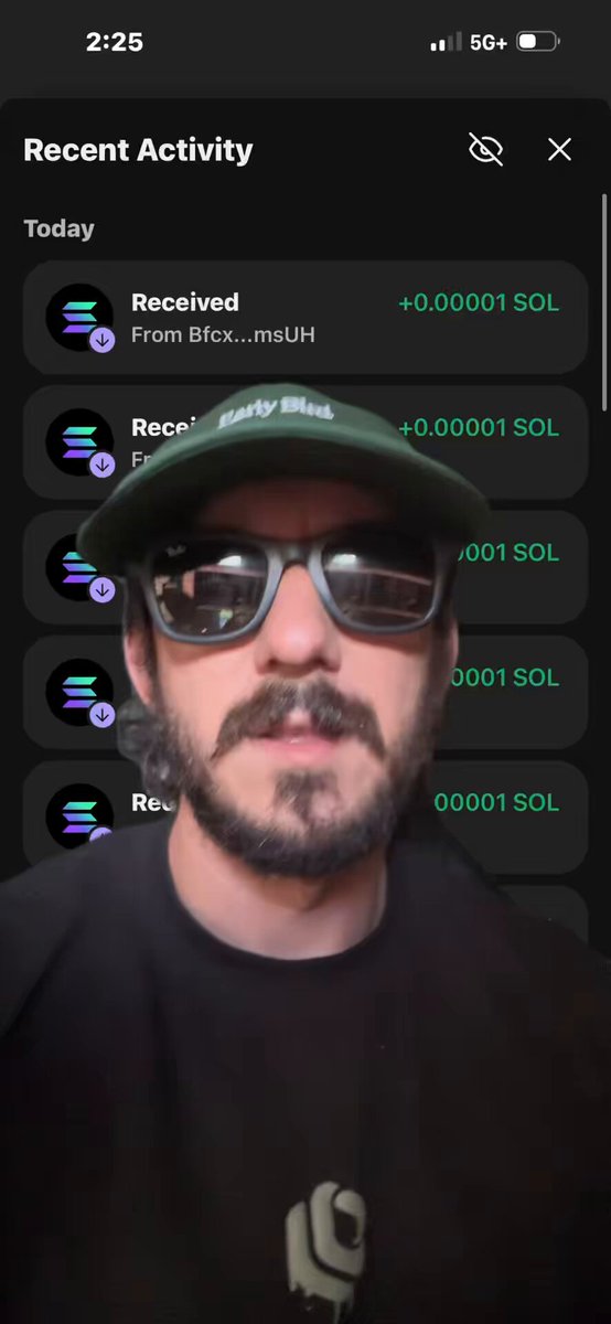 The image shows a man wearing sunglasses and a hat with his face displayed on a smartphone screen. The phone's screen displays information about recent activity, including a list of names and numbers. The text "Retail will never want this." suggests that the man might be receiving some form of payment or transaction from another wallet. However, there is no clear indication of any actual solution to the problem presented in the image.