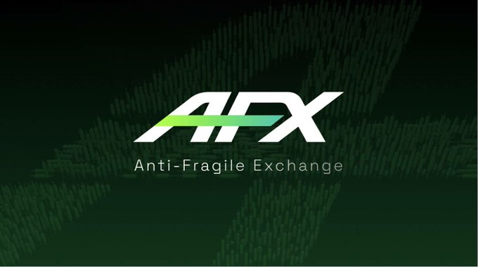 A logo for AFX, standing for 'Anti-Fragile Exchange', displayed in white text with a green accent line on a dark green background.