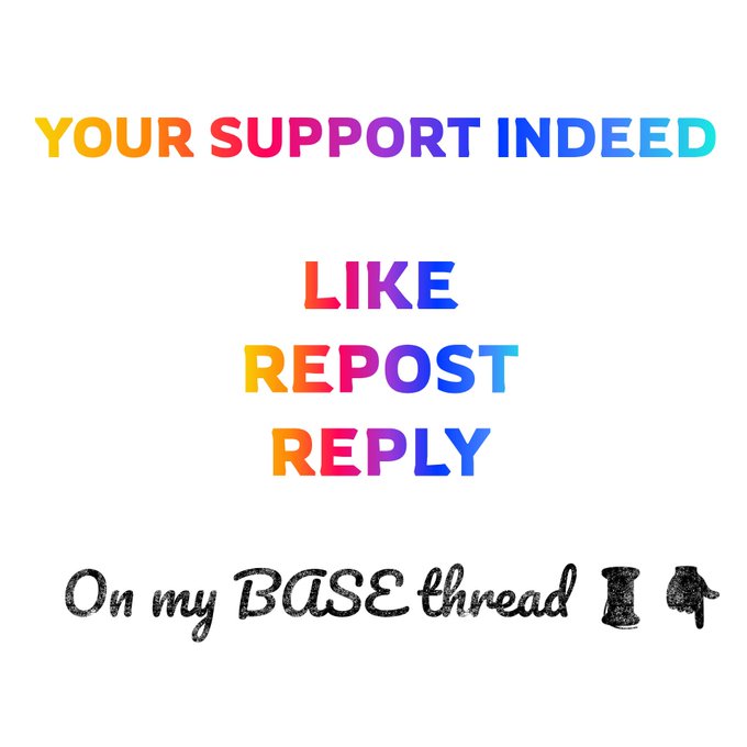 The image displays a colorful gradient text graphic reading "YOUR SUPPORT INDEED" at the top, followed by stacked words "LIKE," "REPOST," and "REPLY," and ending with "On my BASE thread" in a handwritten-style font with upward arrow emojis.

The image is a call-to-action asking followers to engage with a Base thread by liking, reposting, and replying—directions for the post about @CNPYNetwork's mission to simplify crypto for mainstream users.