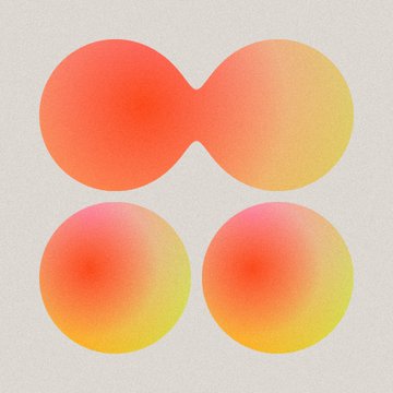 An abstract logo design featuring four gradient circles in red, orange, and yellow arranged in a figure-eight pattern.