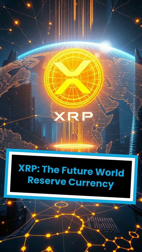 The image features a poster with an XRP logo, which is a yellow circle with an x inside, surrounded by orange lines that create a futuristic atmosphere. The background of the poster displays a map of the world, indicating its global reach. The text on the poster reads "XRP IS BUILT FOR WHAT'S COMING NEXT FAST. Global. Borderless." This suggests that XRP is designed to adapt and thrive in an increasingly interconnected digital landscape.
