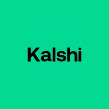 The image shows the word "Kalshi" in bold black text on a bright teal-green background. It serves as a logo or branding visual accompanying news about Kalshi and Polymarket's combined $53 billion trading volume in July, amid legal debates over whether such prediction markets are regulated as derivatives or betting.