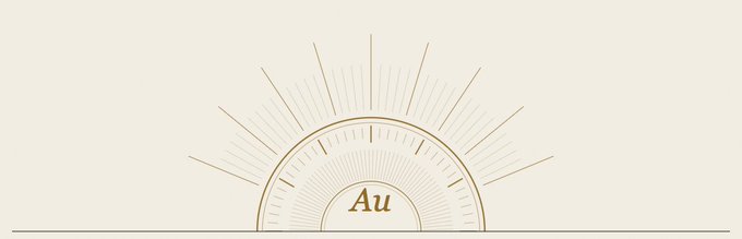 A minimalist gold sunburst design with "Au" in the center semicircle.