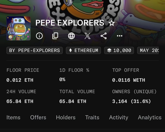 In the image, there is an animated cartoon of a frog wearing a suit with a hat on its head, standing next to a sign that says "PepeExplorers" at the top. The text at the bottom of the image reads "@TrystanNFT We could see a pump after reveal", possibly indicating that someone has posted a video of Pepe Explorers using the website and is now waiting for a reaction or feedback from viewers.