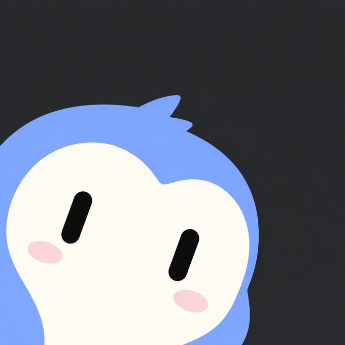 A simple cartoon illustration of a white, heart-shaped character with blue outline, pink cheeks, and oval black eyes, set against a dark gray background.