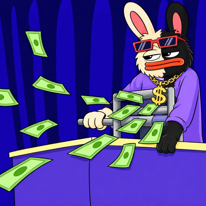 A cartoon rabbit wearing sunglasses and a gold "$" chain casually holds a money gun spraying dollar bills, visually reinforcing the "free money" airpost promise of a 200,000 $BORO airdrop for the first 2K wallets.
