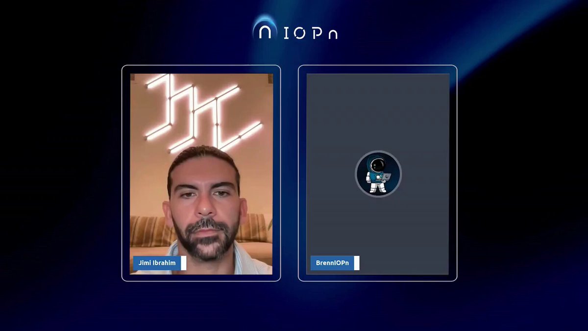 The image shows a computer screen with two photos of a man's face, both taken from the same angle but facing opposite directions. The background appears to be a dark blue color. The text "ONIOPN" can also be seen on the screen. The main focus is on the two photos and their relationship to the post about OPN Chain.