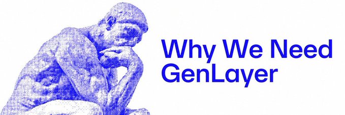 A blue-toned graphic of Rodin's 'The Thinker' statue beside the text 'Why We Need GenLayer'.