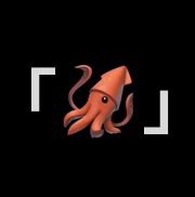 A digital icon featuring a stylized red squid or octopus character inside white focus bracket marks on a black background.
