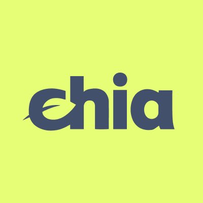 The image displays the Chia logo, featuring the lowercase word "chia" in dark blue lettering with a stylized leaf design integrated into the "c" against a bright yellow-green background. The logo visually represents the Chia Network brand, reinforcing the post's expression of belief and support for the company.