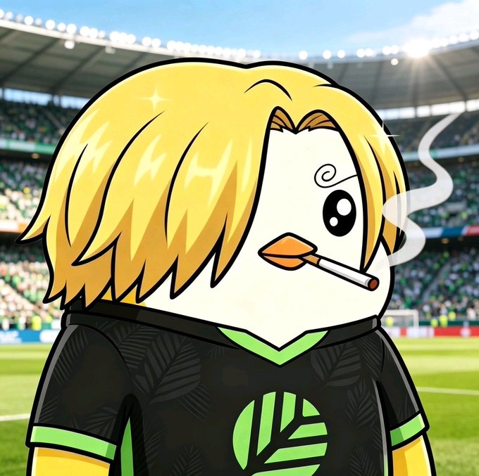 A cartoon duck character with blonde hair and a cigarette in its beak wears a black and green athletic jersey, standing in a crowded soccer stadium. The image appears to be a quirky mascot-style illustration paired with a post about @CNPYNetwork, an infrastructure platform designed for autonomous AI coding agents rather than traditional human developers, suggesting the unconventional, agent-driven nature of their service through its offbeat visual style.