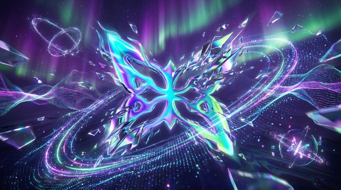 The image features a captivating digital art piece that showcases an abstract butterfly design with blue, purple, green, and pink colors. The butterfly appears to be floating or hovering above a dark background filled with lines of various colors, creating a sense of movement and energy in the scene. The image also includes text elements such as "focus on what is in the image" and "@quipnetwork is genuinely building one of the most futuristic concepts I have seen on CT lately".