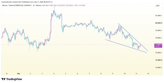 A TradingView candlestick chart for Bitcoin / TetherUS PERPETUAL CONTRACT on Binance, showing price movement from August 31 to September 12, 2024, with a descending channel pattern drawn.
