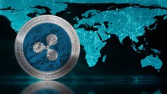 A glowing XRP coin sits prominently in front of a teal world map with a digital city overlay, symbolizing the global cross-border payment network built on the XRP Ledger. The image reinforces the post's message about $30–$50 trillion in potential value moving through XRPL-powered transactions.