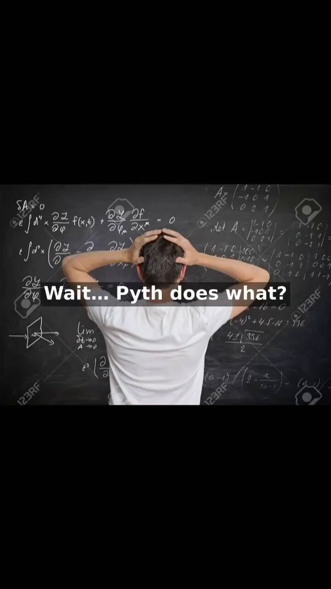 The image features a person with their head tilted back, looking at a chalkboard filled with math problems written on it. The caption of the image reads "Wait, Pyth does what? You will not believe it at all. To many people, they believe that @PythNetwork is just an oracle alone. That is true but it does not tell the whole story as it should".