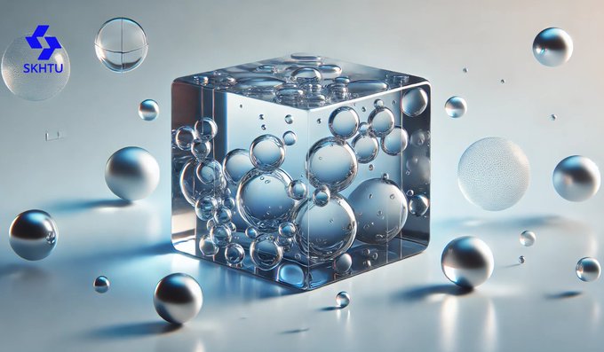 The image features a transparent cube filled with bubbles surrounded by floating metallic spheres on a soft blue background, with the "SKHTU" logo in the upper-left corner. This dynamic, interconnected visual symbolizes the collective growth and stability of the SKHTU platform, mirroring the post's message that every user's contribution supports and drives the platform's expansion.