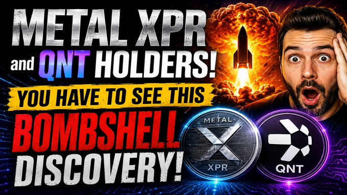 A clickbait-style thumbnail featuring a shocked man beside a rocket explosion graphic, promoting a "Bombshell Discovery" for METAL XPR and QNT (Quant) holders, with the two crypto token logos prominently displayed alongside bold text. The sensational imagery aligns with the YouTube video's title teasing major news for those holding these specific cryptocurrencies.
