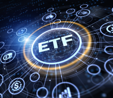 A digital graphic prominently features the letters "ETF" inside a glowing circular emblem, surrounded by connected nodes and financial icons, symbolizing the broader ETF market. The image complements the post's news by visually representing the ETF landscape in which altcoin products showed no activity while only Bitcoin and Ethereum saw flows.
