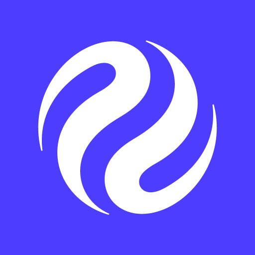 A blue and white circular logo featuring a stylized swirling design, likely representing a cryptocurrency or tech brand.