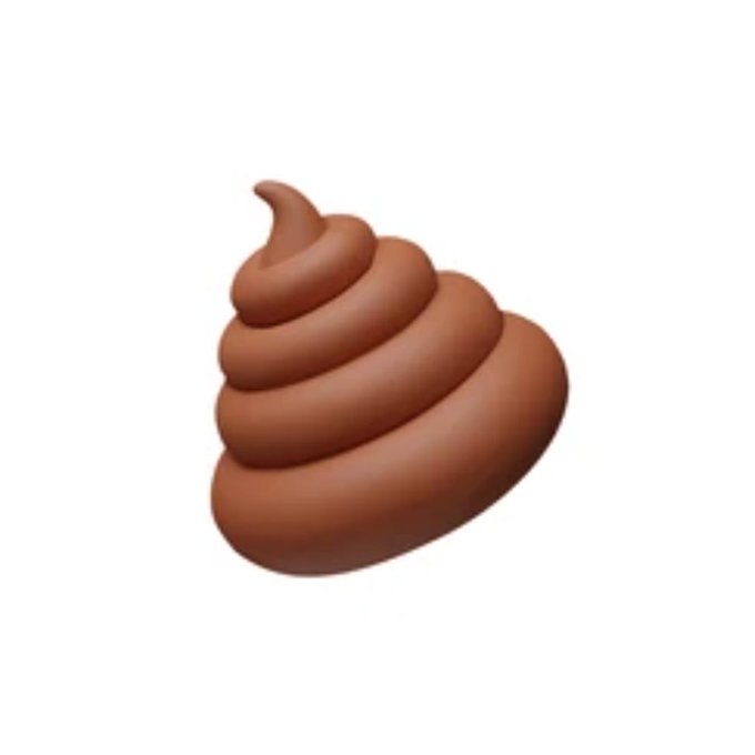 A stylized 3D rendering of a swirled brown object resembling a soft-serve chocolate poop emoji on a white background.