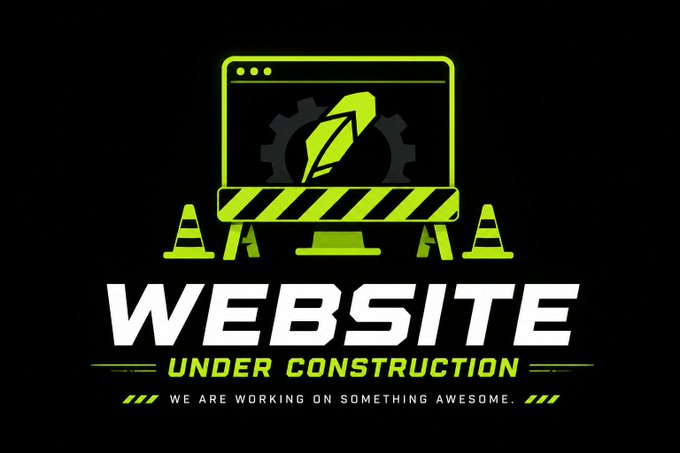 A black graphic with neon green and white text reading 'WEBSITE UNDER CONSTRUCTION - WE ARE WORKING ON SOMETHING AWESOME' alongside a computer monitor icon with construction barriers.