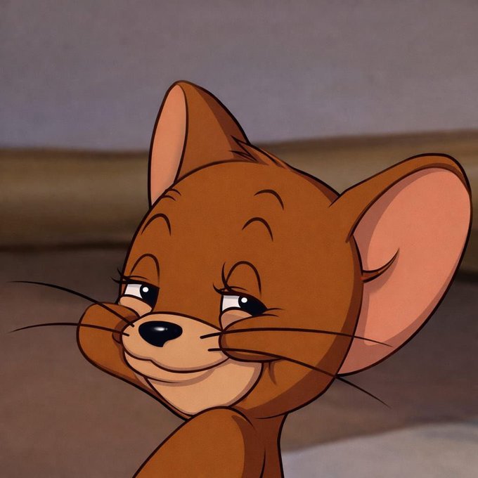 Animated illustration of Jerry from Tom and Jerry smiling with half-closed eyes.