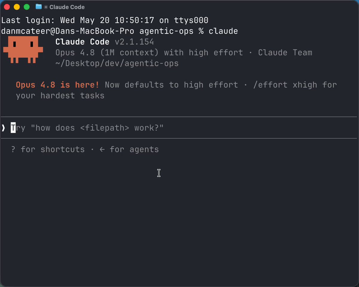 The image shows a computer screen with a text box containing information about Opus 4.8, which appears to be related to a login process or an agent deployment. The text box also contains instructions for setting up an agent that can detect and log in to certain sites. The image is taken from the perspective of someone who has just completed this task, as indicated by the "last login" message at the bottom left corner.